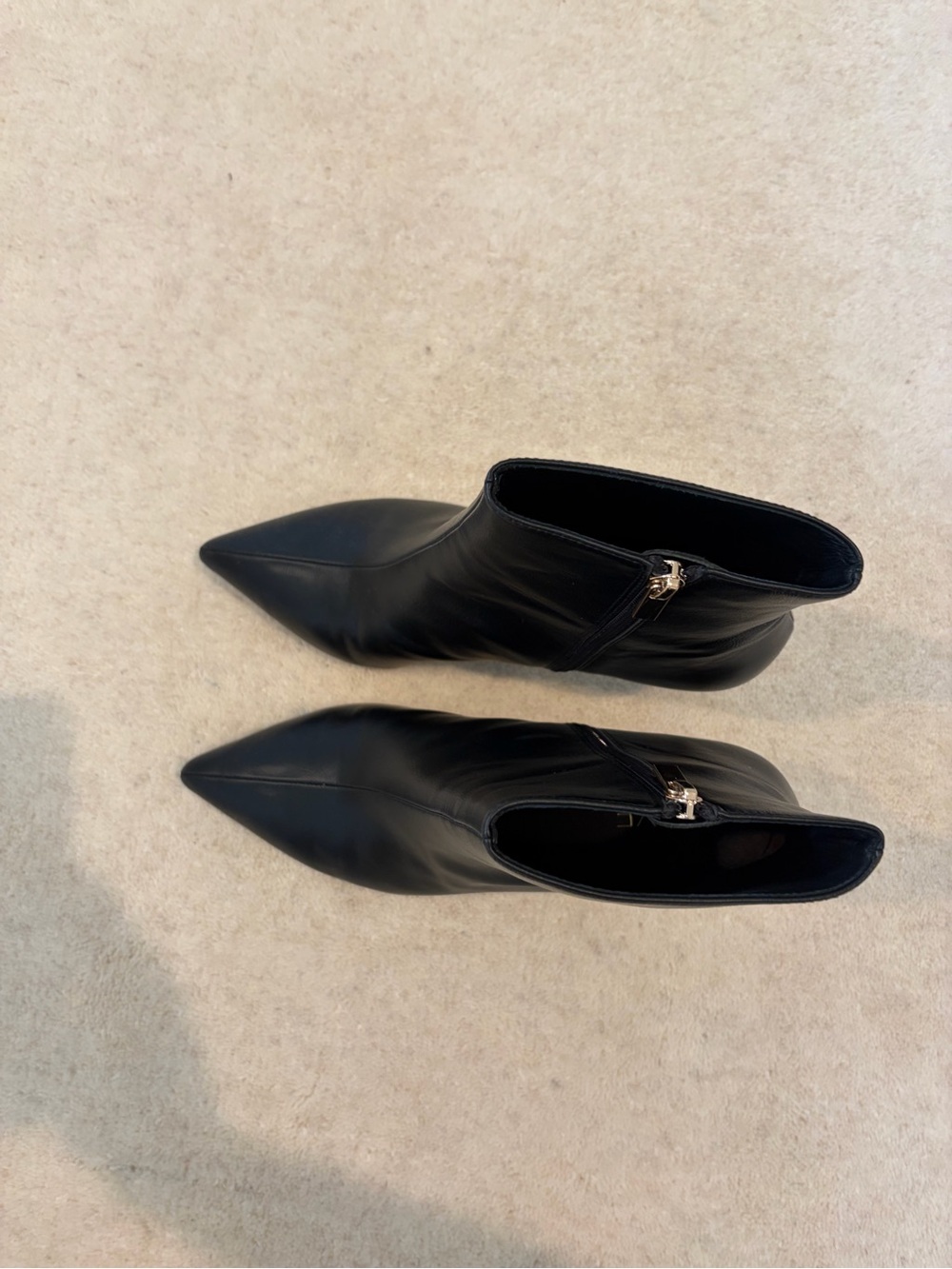 RAYE Black Pointed-Toe Leather Ankle Booties with Side Zip